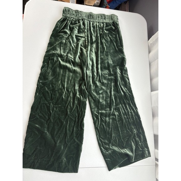 Madewell Velvet Wide Leg Crop Pants Elastic Waist Green XS - Picture 4 of 7